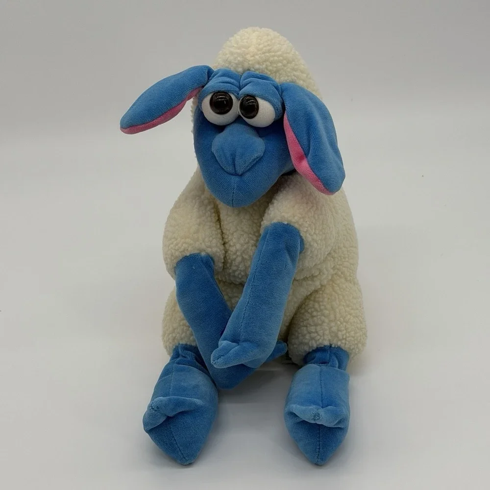 Vintage Funny Friends Jennifer Mazur Lamb Sheep Plush Blue White Soft Sculpture